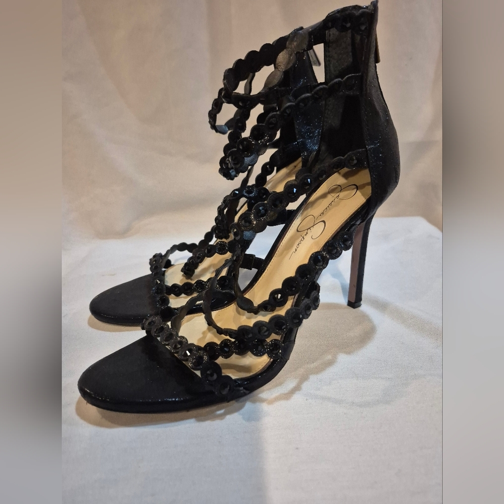 Jessica Simpson Black Strappy Circle Detail High Heel Sandals
